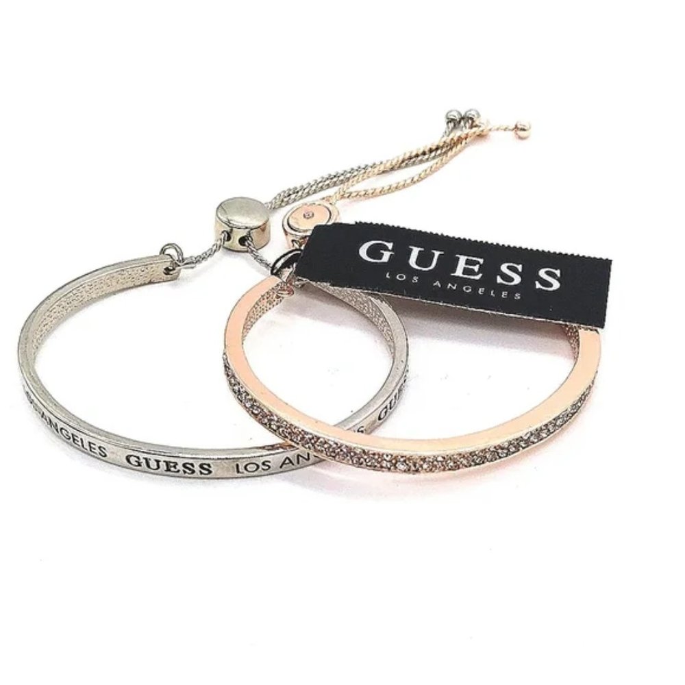 Guess 2 Pieces Slider Bracelets Set in Silver and Rose Gold with CZ